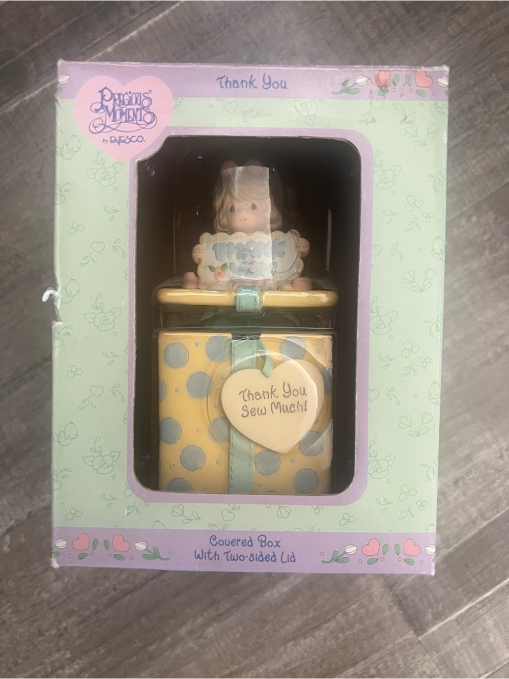 Precious Moments Thank You Sew Much Covered Box - Pastel Yellow & Blue